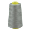 A roll of gray premium sewing thread with a yellow core.