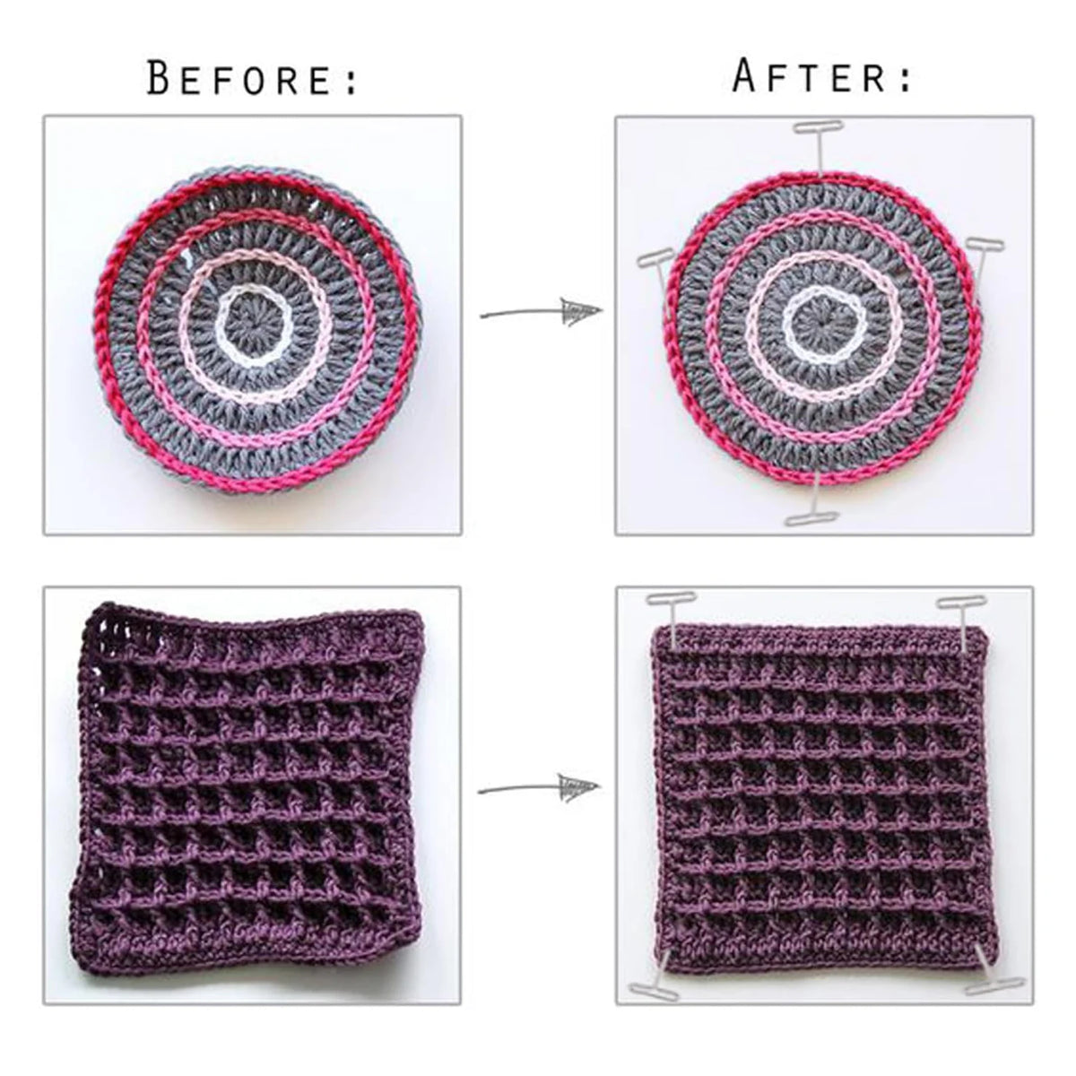 Before and after comparison of precision T-pins used for crafting and sewing projects