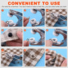 A set of metal prong snap button fasteners shown in various stages of use and application on fabric.