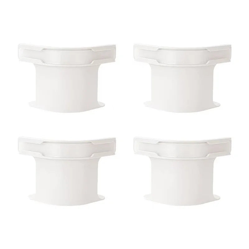 Four white heavy duty bed sheet corner tightener clips shown in different views