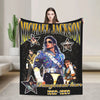 A black graphic throw blanket featuring Michael Jackson and Dangerous Tour imagery.