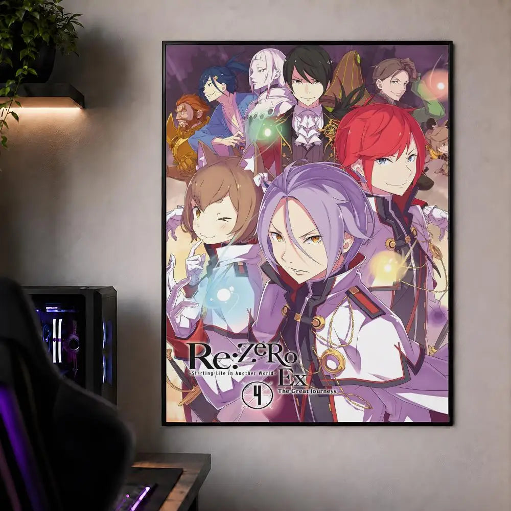 Anime art featuring characters from Re:Zero Season 4 in a vertical poster format