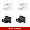 Four types of curtain hangers and brackets for mounting curtain rods on walls.