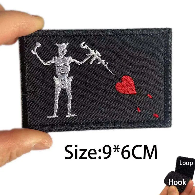 Blackbeard skull pirate flag embroidered patch with hook and loop backing