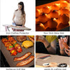 A woman is shown using an Iron Clothes Protector, a Non Stick Bake Mat, a barbecue Grill Mat, and a paints & crafting mat.
