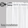 A set of sheer white voile curtains with a black mounting bracket and measuring lines.