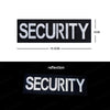 Black embroidered security patch with the word SECURITY in white thread