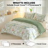 A leaf floral duvet cover set includes a duvet cover and two pillowcases displayed on a bed.