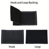 Close-up view of a black hook and loop backing for a tactical embroidered patch, showing the hook and loop material separatel