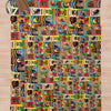 A colorful, patchwork blanket featuring various patterns and colors for snuggling.