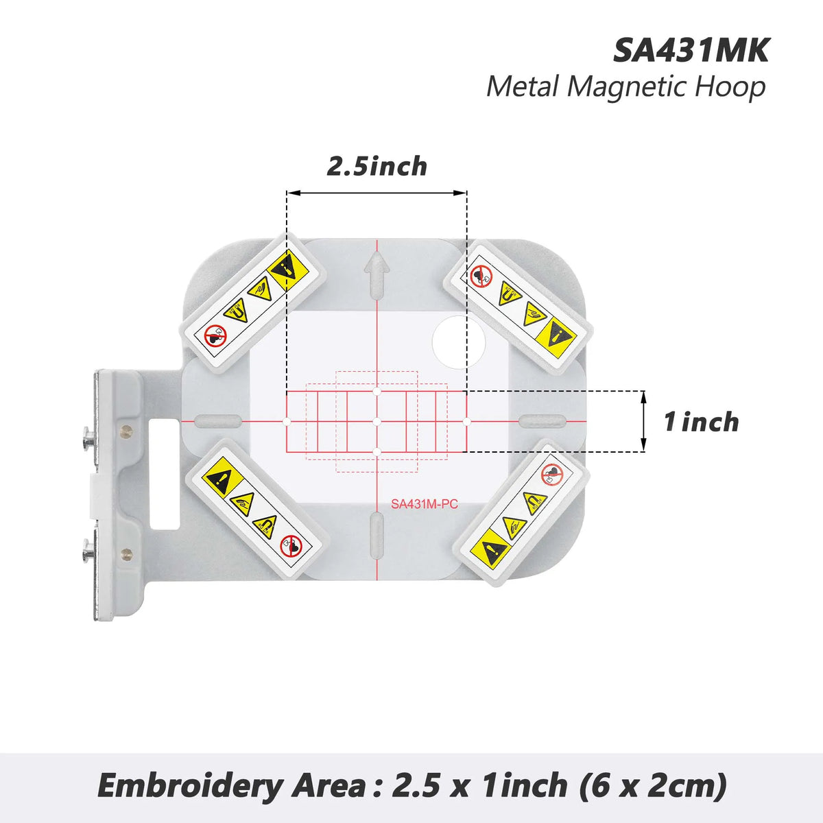 SA431MK Metal Magnetic Hoop for embroidery machines, showing its size and features.