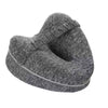 A gray memory foam knee pillow designed for side sleepers and pregnancy support.