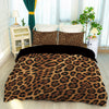 Leopard print duvet cover set featuring a brown and black animal print on the bedding.