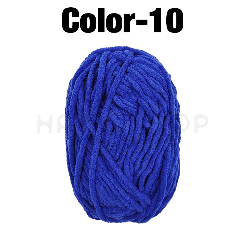 A ball of vibrant royal blue Color-10 chenille yarn for crafting.