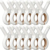 A row of white heavy-duty plastic clothespins with rust-resistant springs.