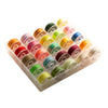 A plastic tray filled with assorted embroidery sewing threads in various colors and shades.