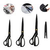 A set of professional heavy duty fabric scissors shown in various angles and contexts for sewing and tailoring.