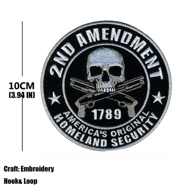 Embroidered patch featuring the text 2nd Amendment and 1789 with a skull design.