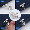 Four steps showing how to use durable metal button pins for clothing repair and customization