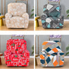 A set of three upholstered slipcovers featuring floral, geometric, and patterned fabrics for a recliner or sofa.