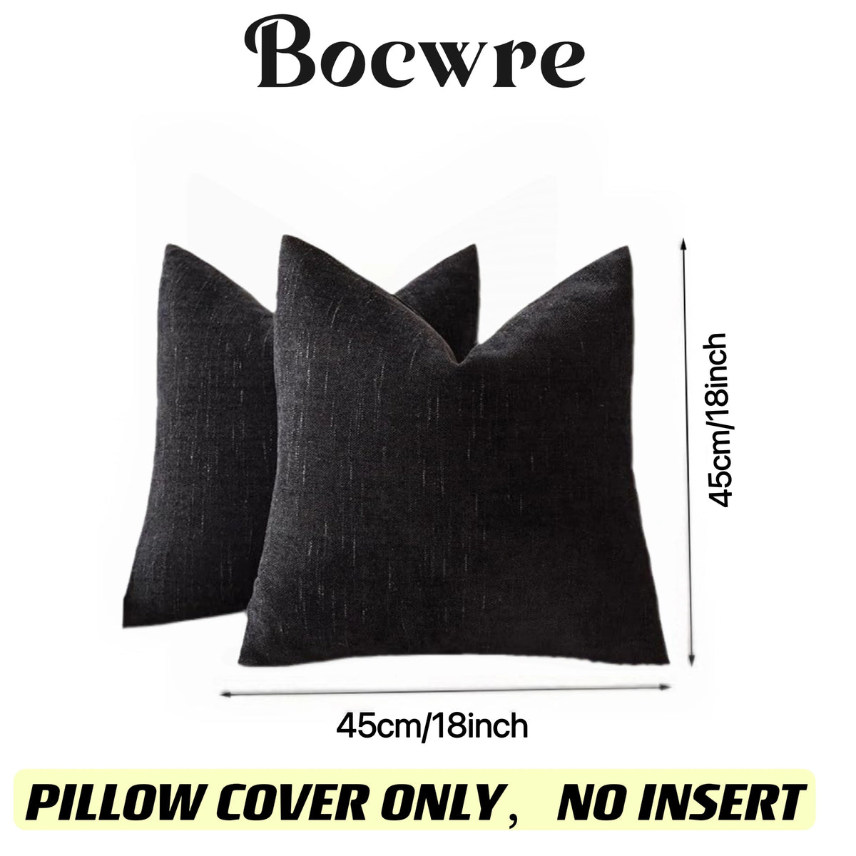 Black linen textured throw pillow cover shown flat