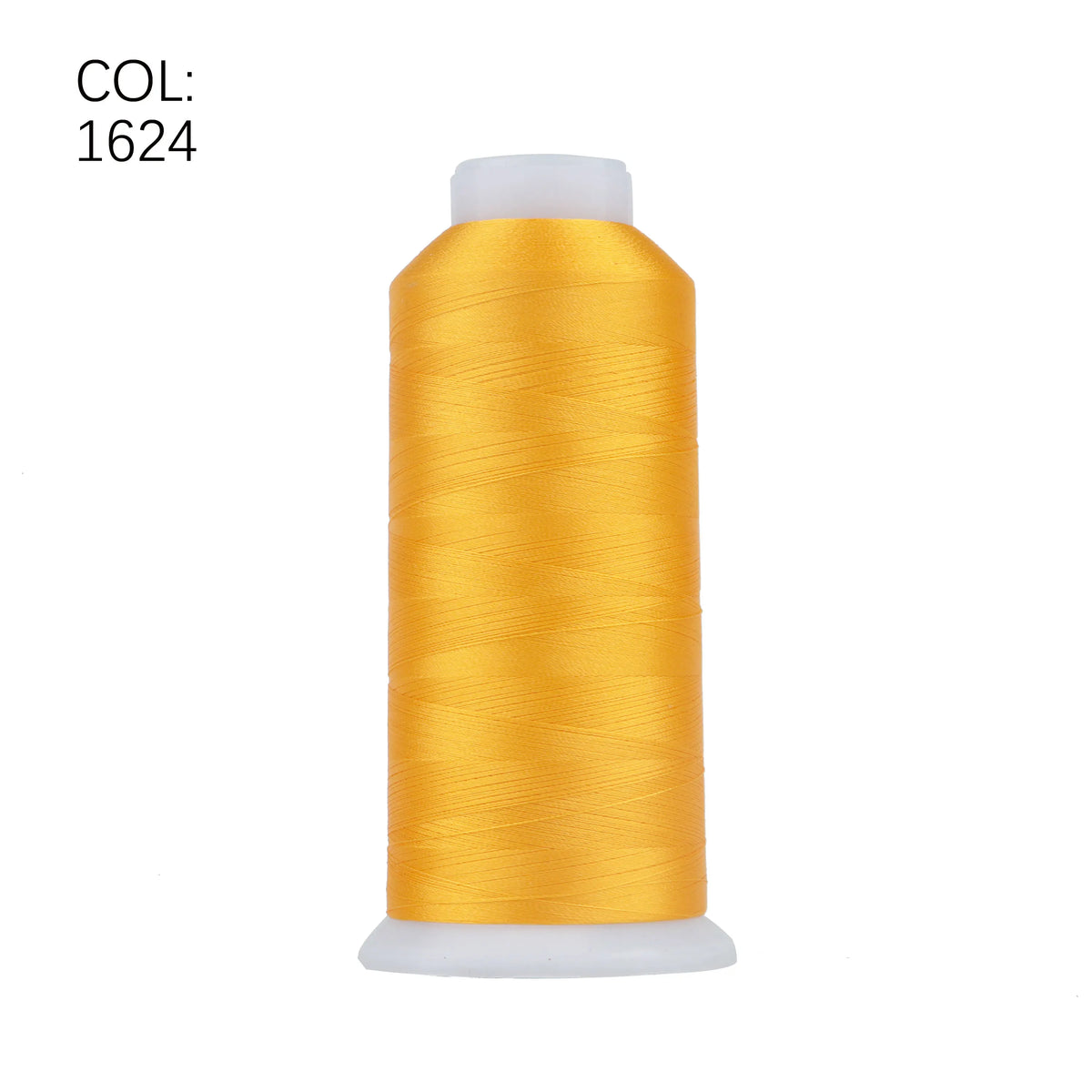 A spool of gold embroidery thread with a white core, labeled COL: 1624.