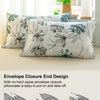 A close-up of a pillowcase featuring a watercolor floral pattern in teal and grey tones.
