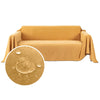 A mustard yellow waterproof sofa cover blanket draped over a couch.
