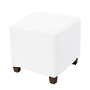 White woven jacquard stretch ottoman slipcover with wooden legs