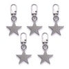A set of five silver metal zipper pull replacement kits with jump rings