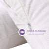 Close-up of a white waterproof zipper closure on a pillow protector cover.