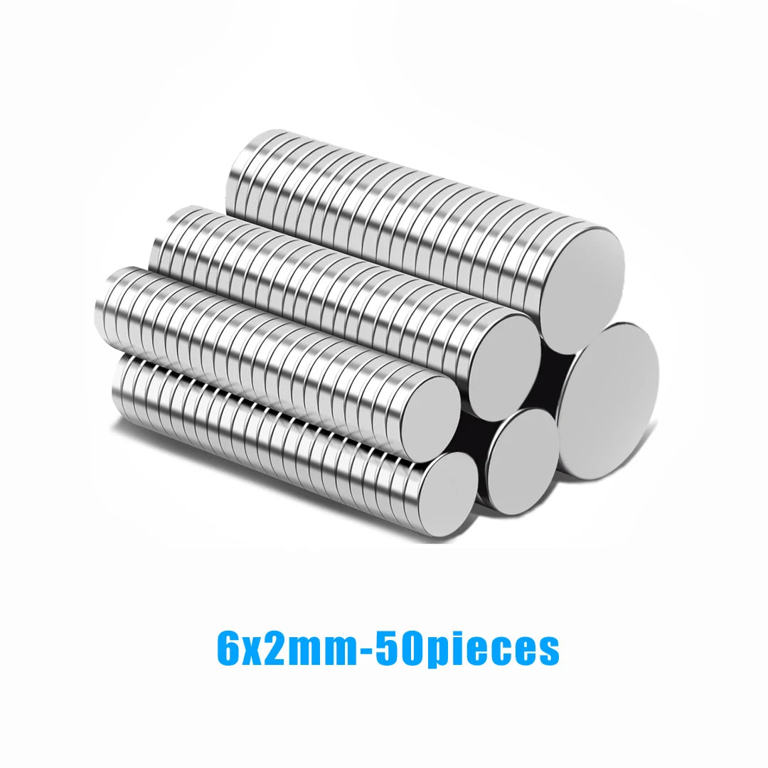 A stack of silver, corrugated magnetic strips measuring 6x2mm, totaling 50 pieces.