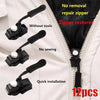 A set of 12 zipper restorers and repair kits for clothing, bags, and luggage shown next to a white jacket zipper.
