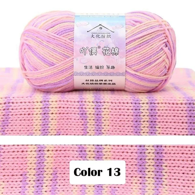 Pink and purple gradient yarn skein used for knitting or crochet projects
