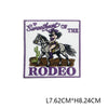 Embroidered patch featuring a black horse and purple rider with the text Sweetheart of the Rodeo