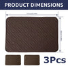 Three brown quilted headrest protector covers shown with dimensions.