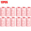 Twelve pink non-slip bed sheet grippers with adjustable clips arranged in a row.