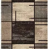 A rectangular floor mat with a modern checkered pattern in shades of gray, beige, and dark brown.