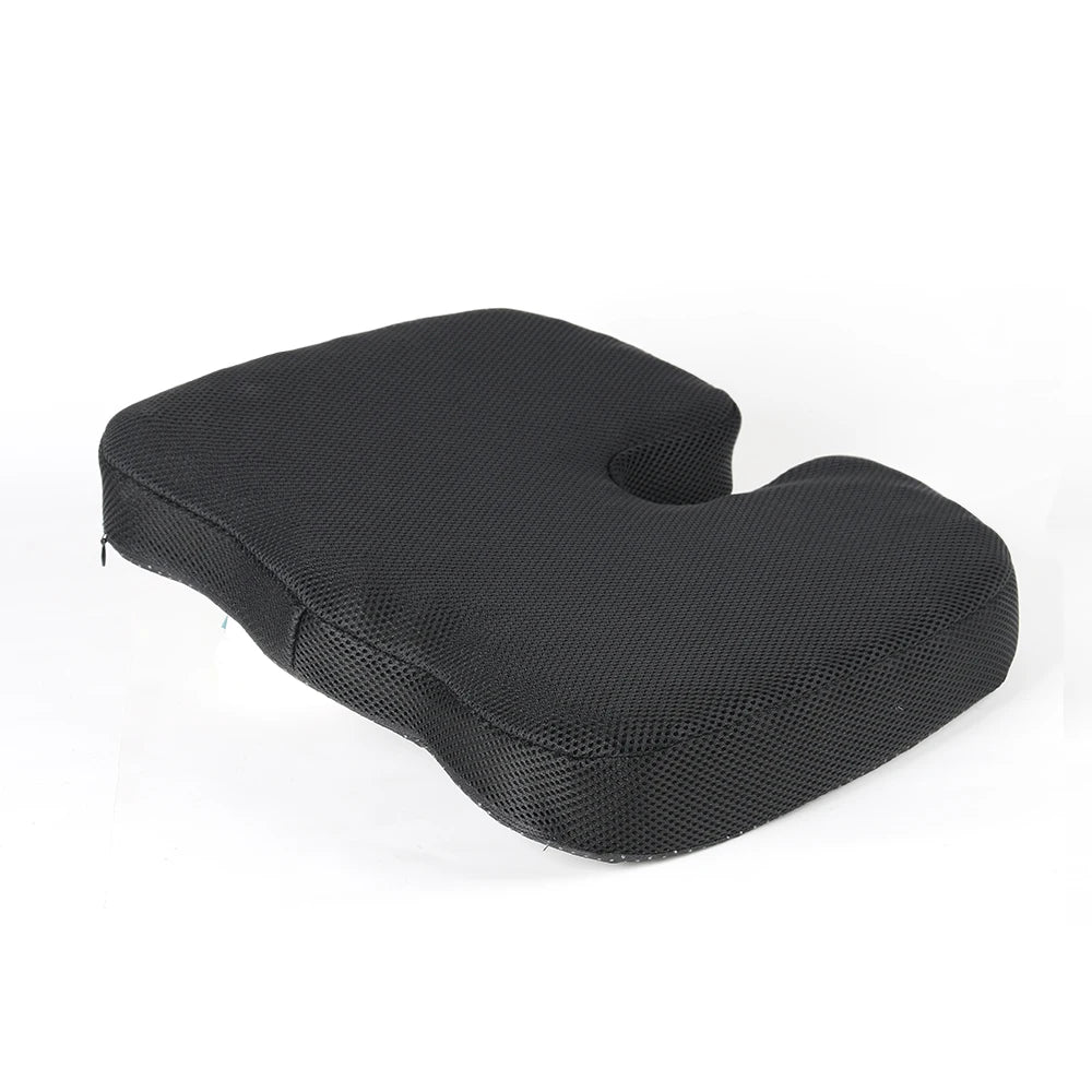 Black ergonomic U-shaped massage seat cushion.