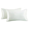 A white silky satin pillow cover for a queen size pillow.