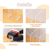 Details of a clear plastic storage organizer showing waterproof features, easy access openings, smooth edges, and ease of mov