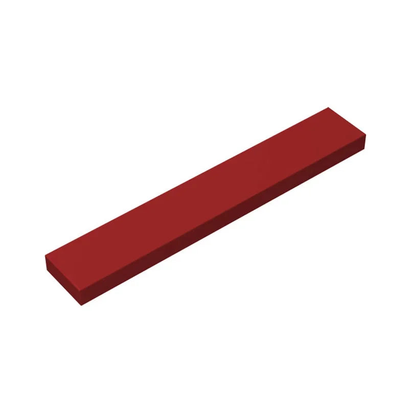 A rectangular red puzzle building block is shown at an angle against a white background.