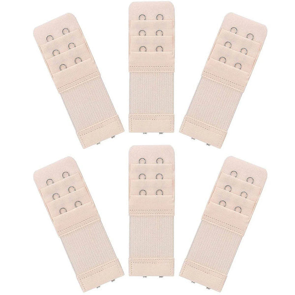 A set of five beige adjustable bra extender straps shown individually.
