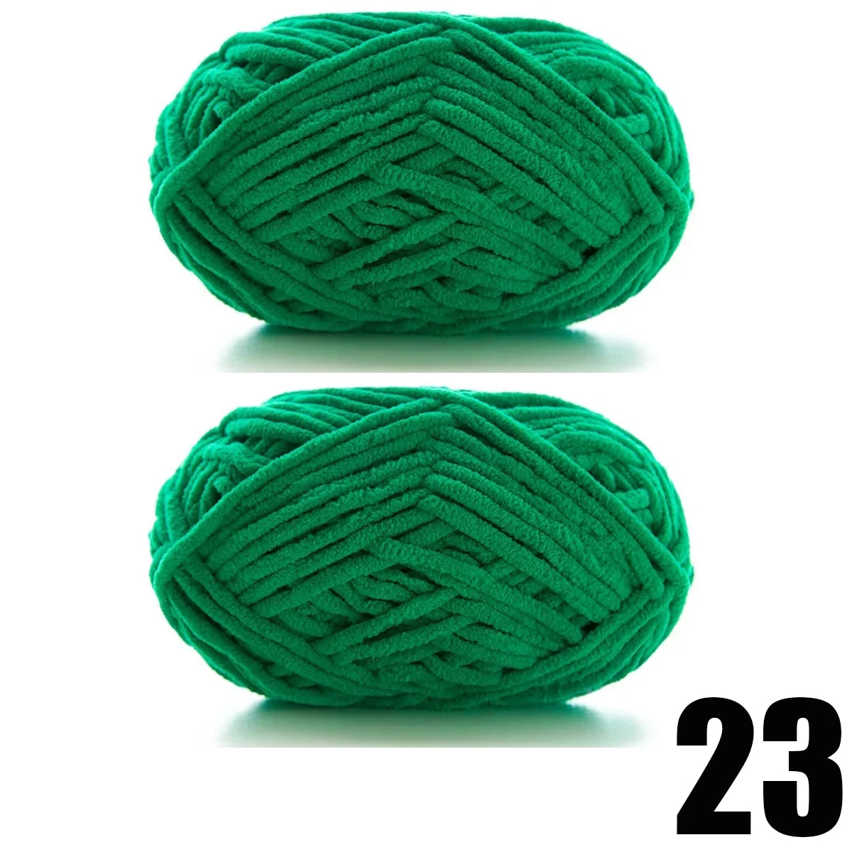 A ball of thick, bright green velvet yarn used for knitting and crochet projects.