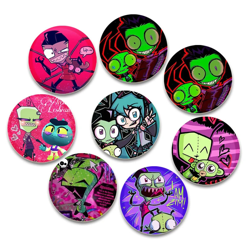 A set of ten enamel pins featuring characters from Invader ZIM anime