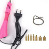 A pink rhinestone hot fix set with an applicator tool and various gold-colored rhinestone findings.
