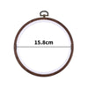 Round wooden embroidery hoop with a metal hook, showing a diameter of 15.8cm.