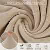 Close-up of soft jacquard fabric in beige color showing texture and weave detail