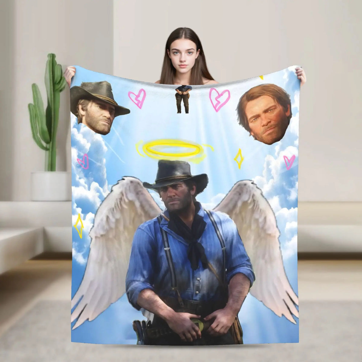 A blanket featuring a collage of characters from the TV show aimed at fans.