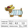 An embroidered patch of a light brown deer with white stripes and a red headband.